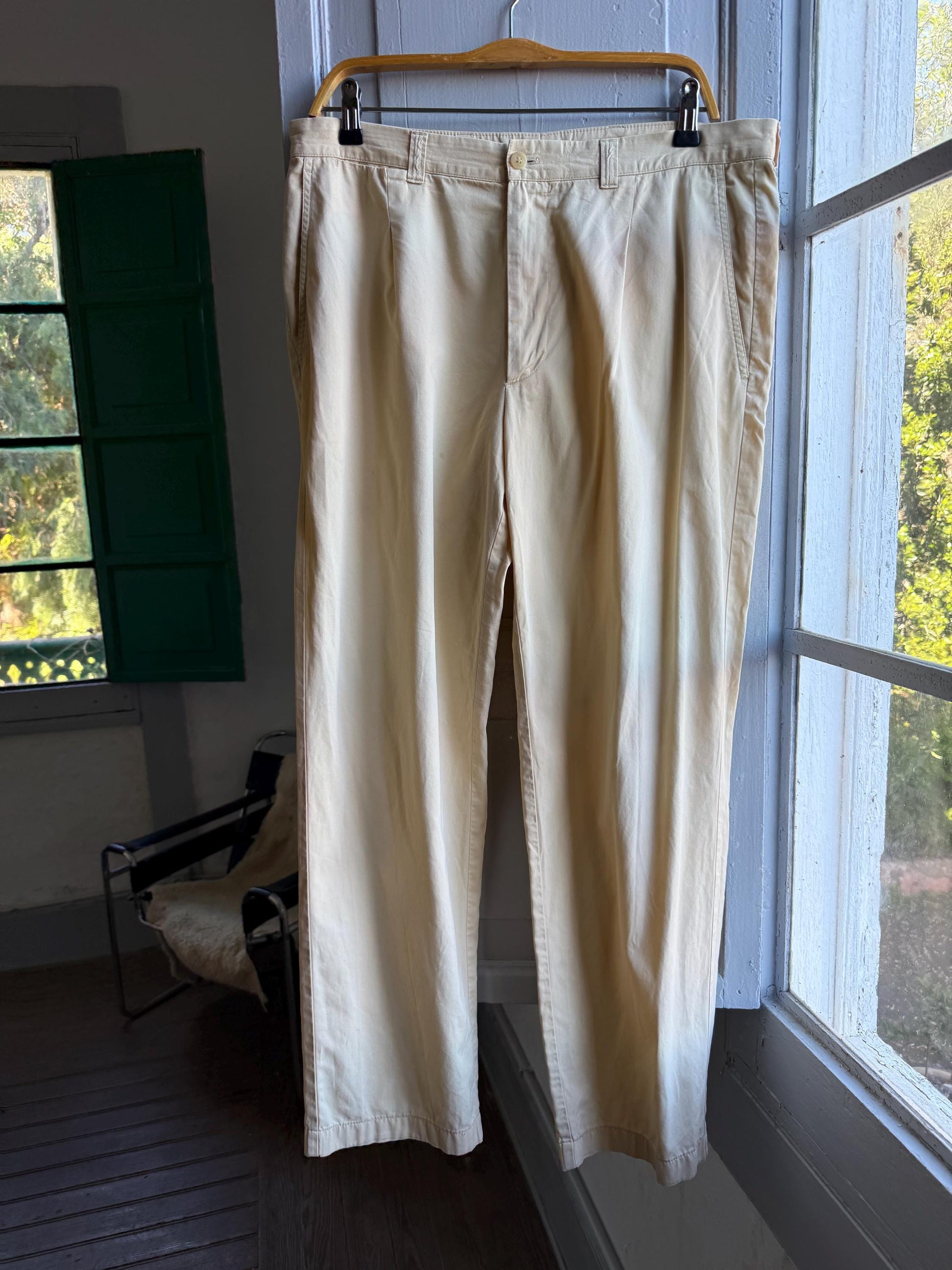 Burberry London Light Yellow Men's Trousers — fabric close-up