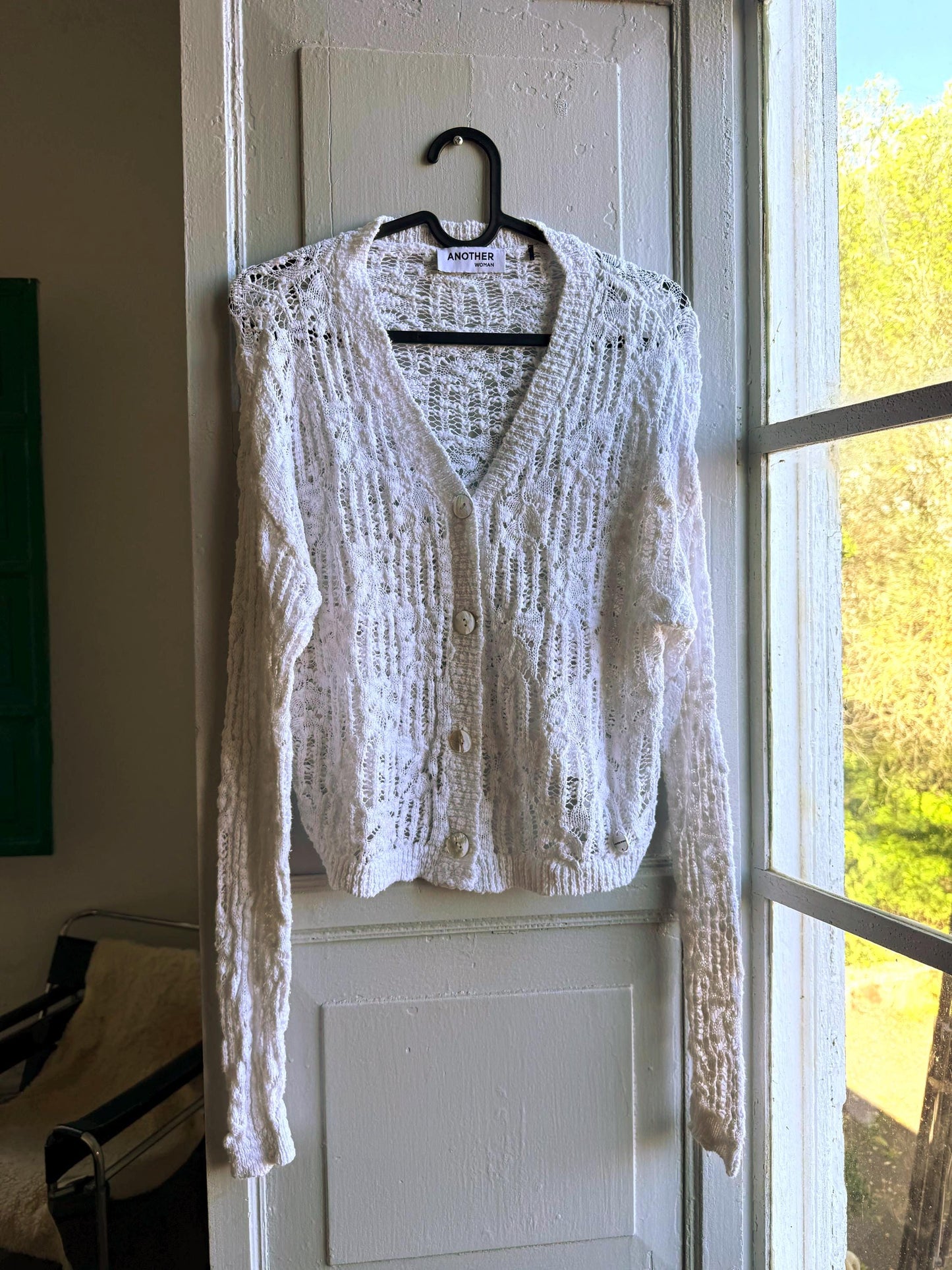 Vintage White Knit Vest With Pearl Buttons — back view