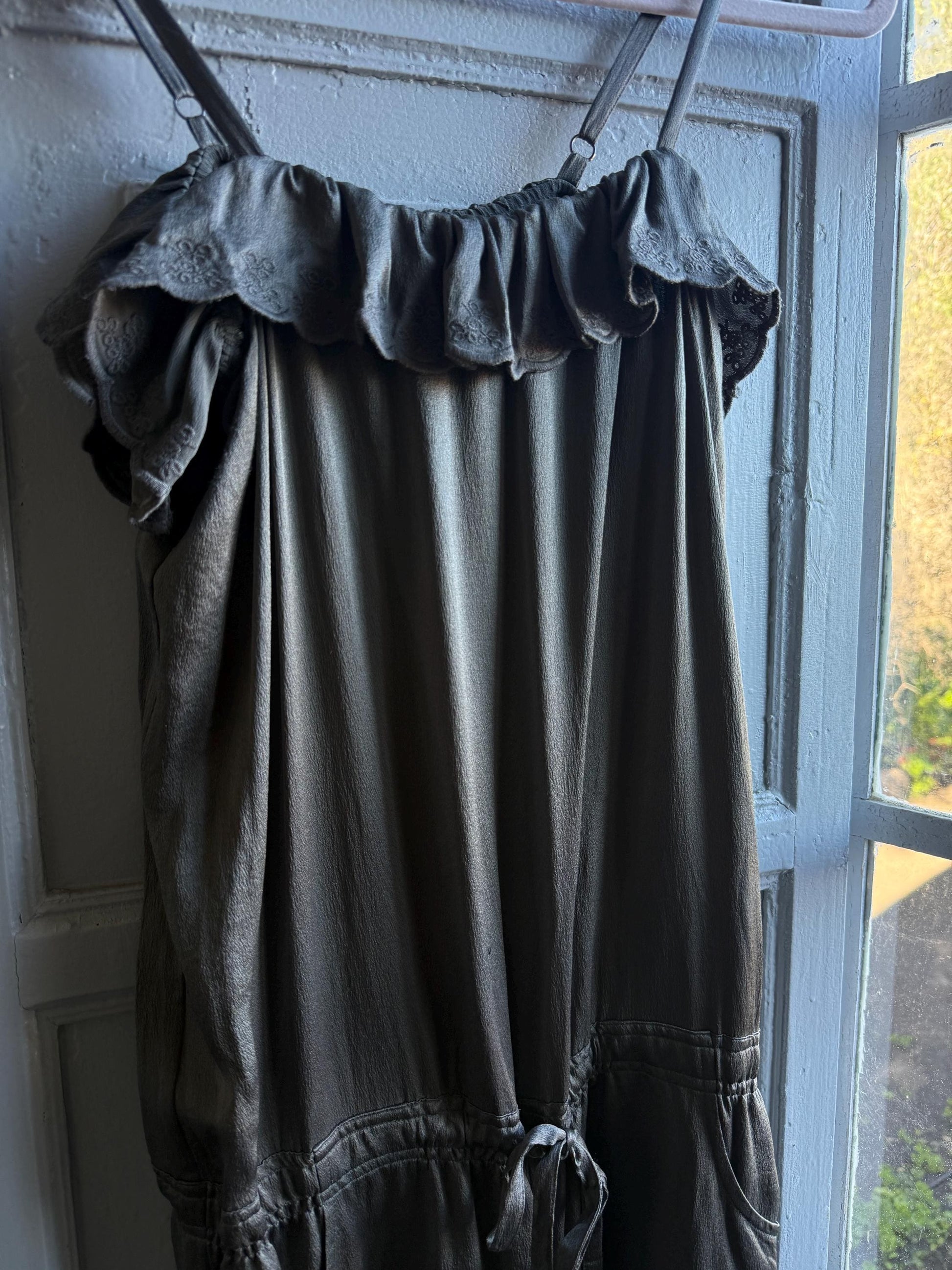 Grey Silk Jumpsuit by Spanish Designer — back view