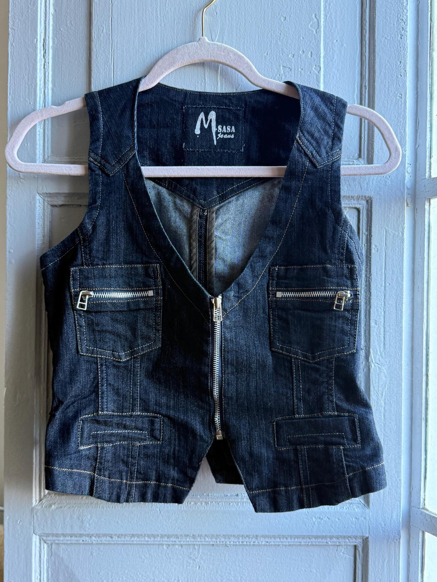 Y2k denim gilet, 90s jeans streetwear, size S