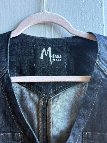 Y2K Denim Gilet in 90s Style — fabric close-up