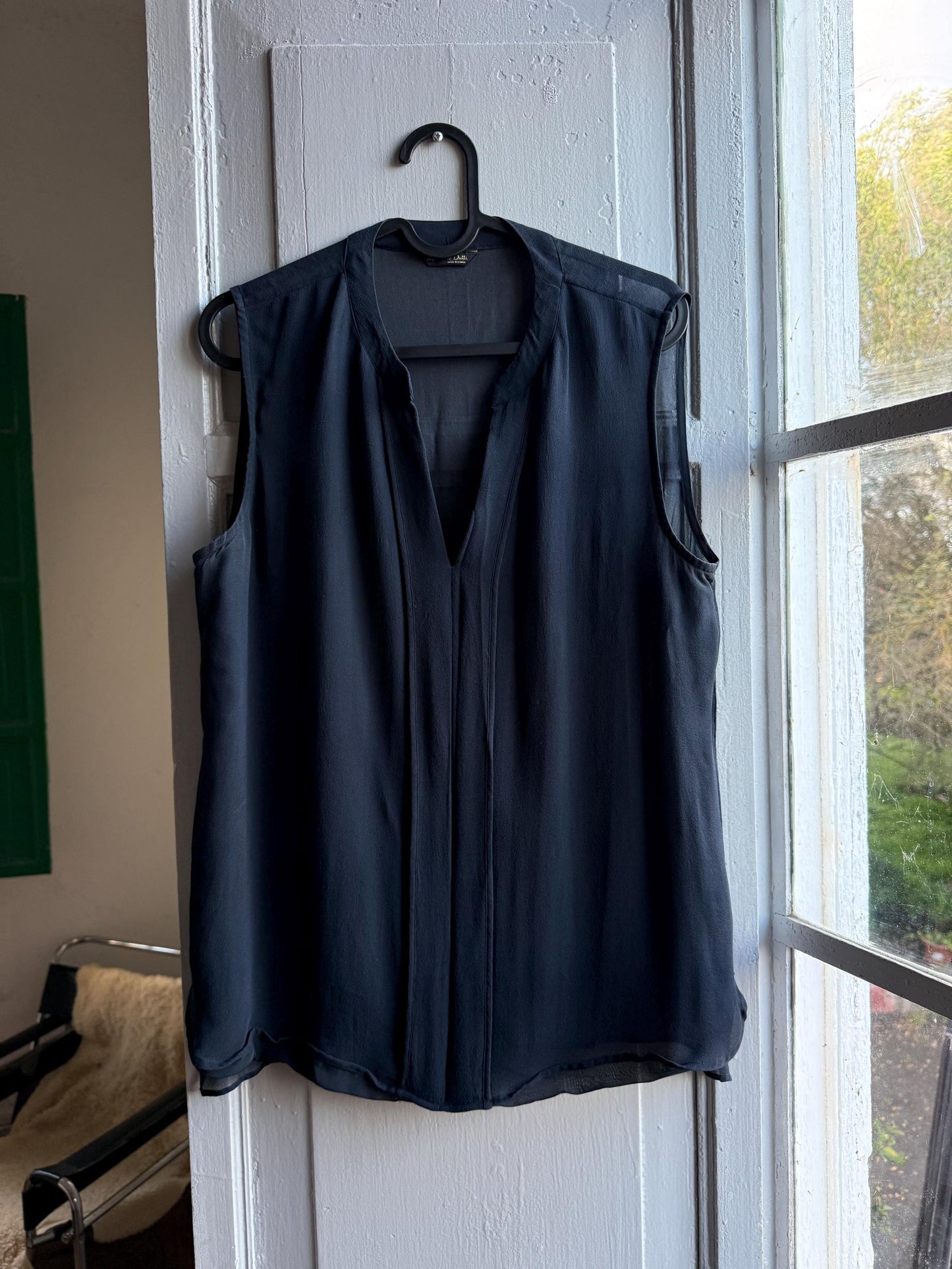 Dark Blue Sheer V-Neck Camisole — back view
