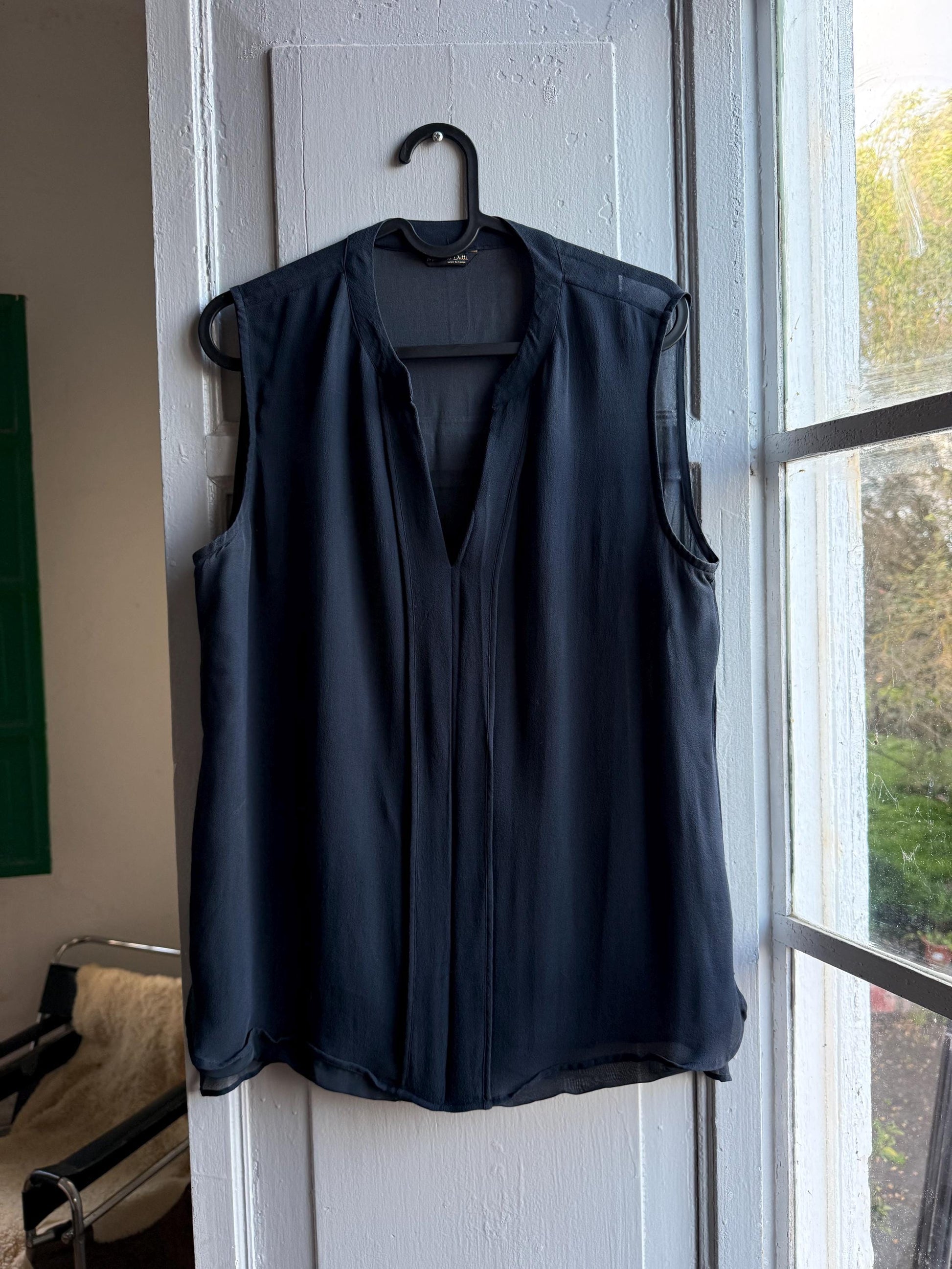 Dark Blue Sheer V-Neck Camisole — back view
