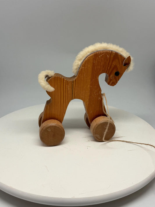 Handmade Vintage Wooden Rolling Playhorse