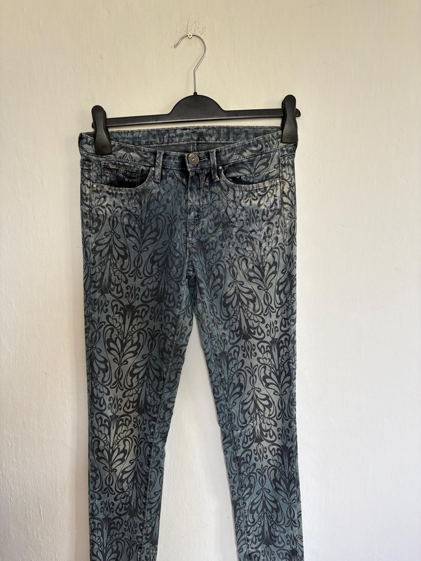 Blue Floral Skinny Jeans - Retro 90s Style — additional view 7