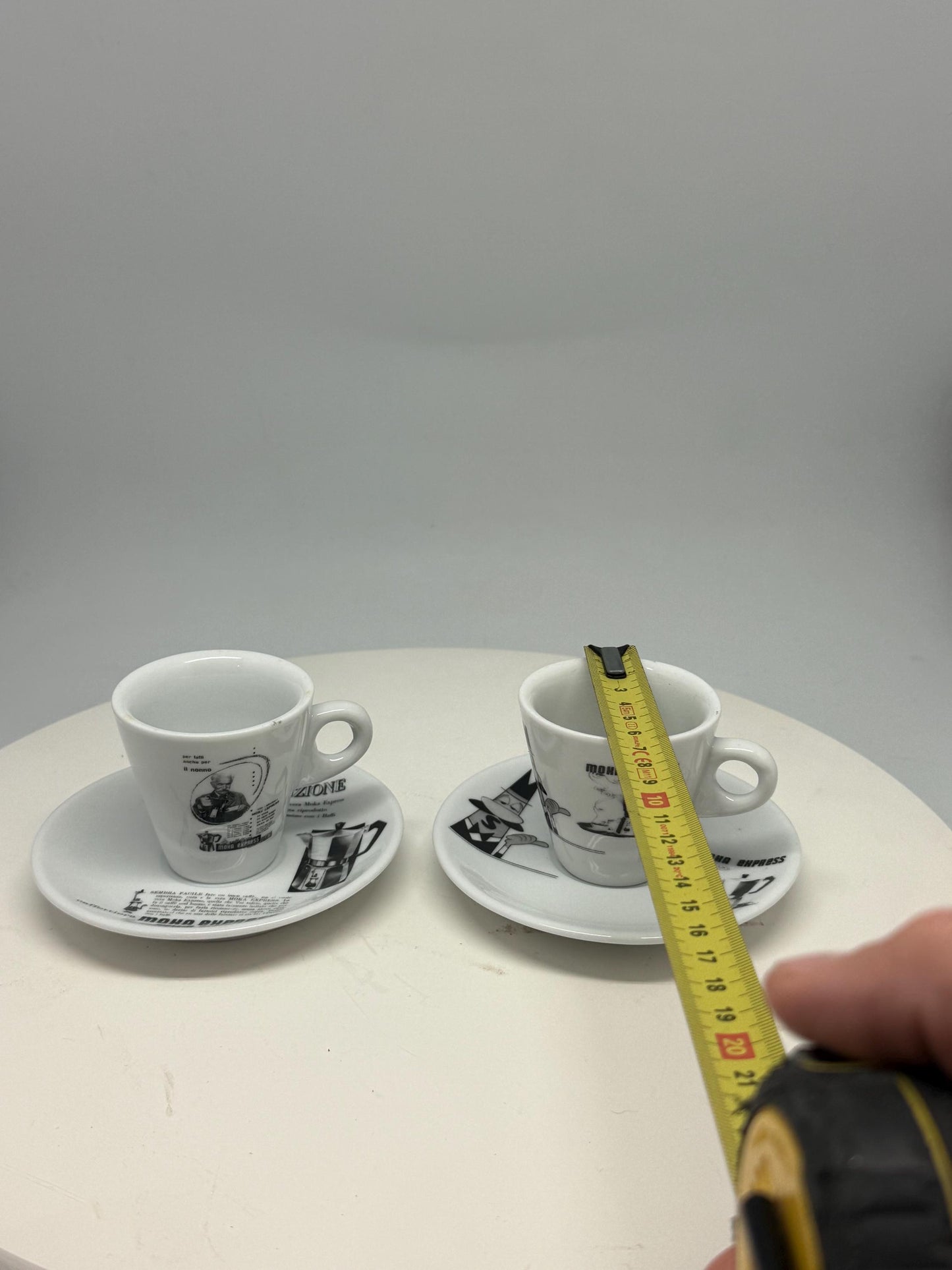 Vintage Bialetti Porcelain Espresso Cups Set — fabric close-up