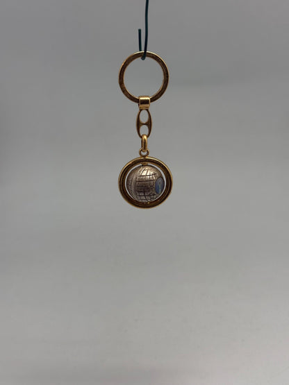 Vintage Globe Charm Keyhanger With Maria And Josef — fabric close-up