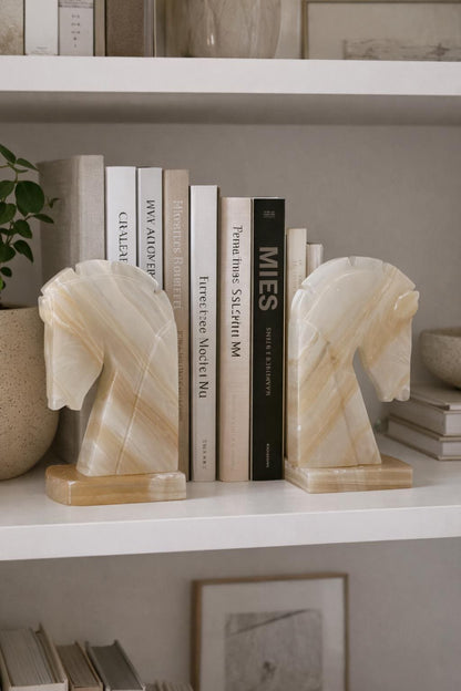 Vintage Onyx Horse Head Bookends