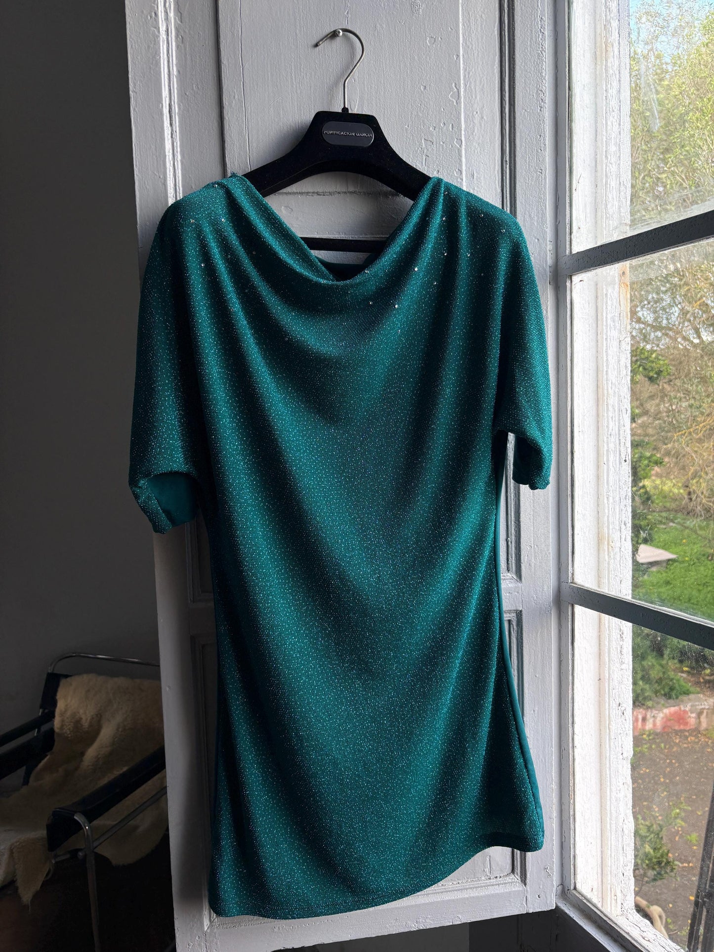 Vintage Teal Glitter Shimmer Shirt — back view