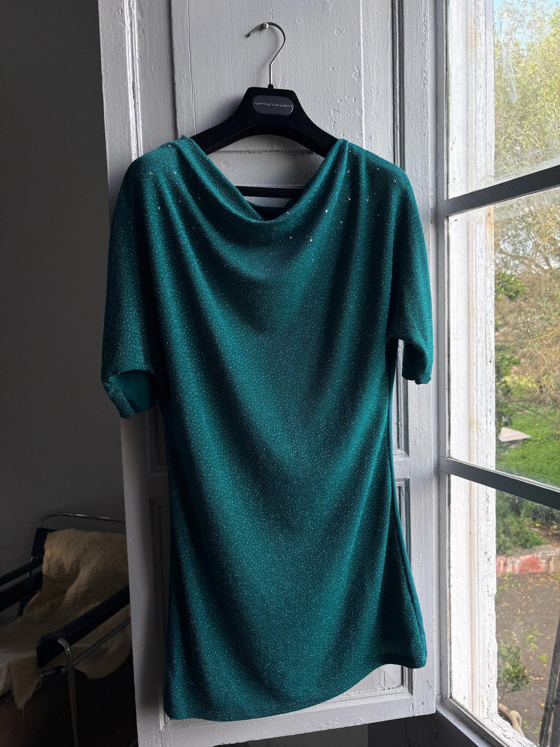 Vintage Teal Glitter Shimmer Shirt — back view