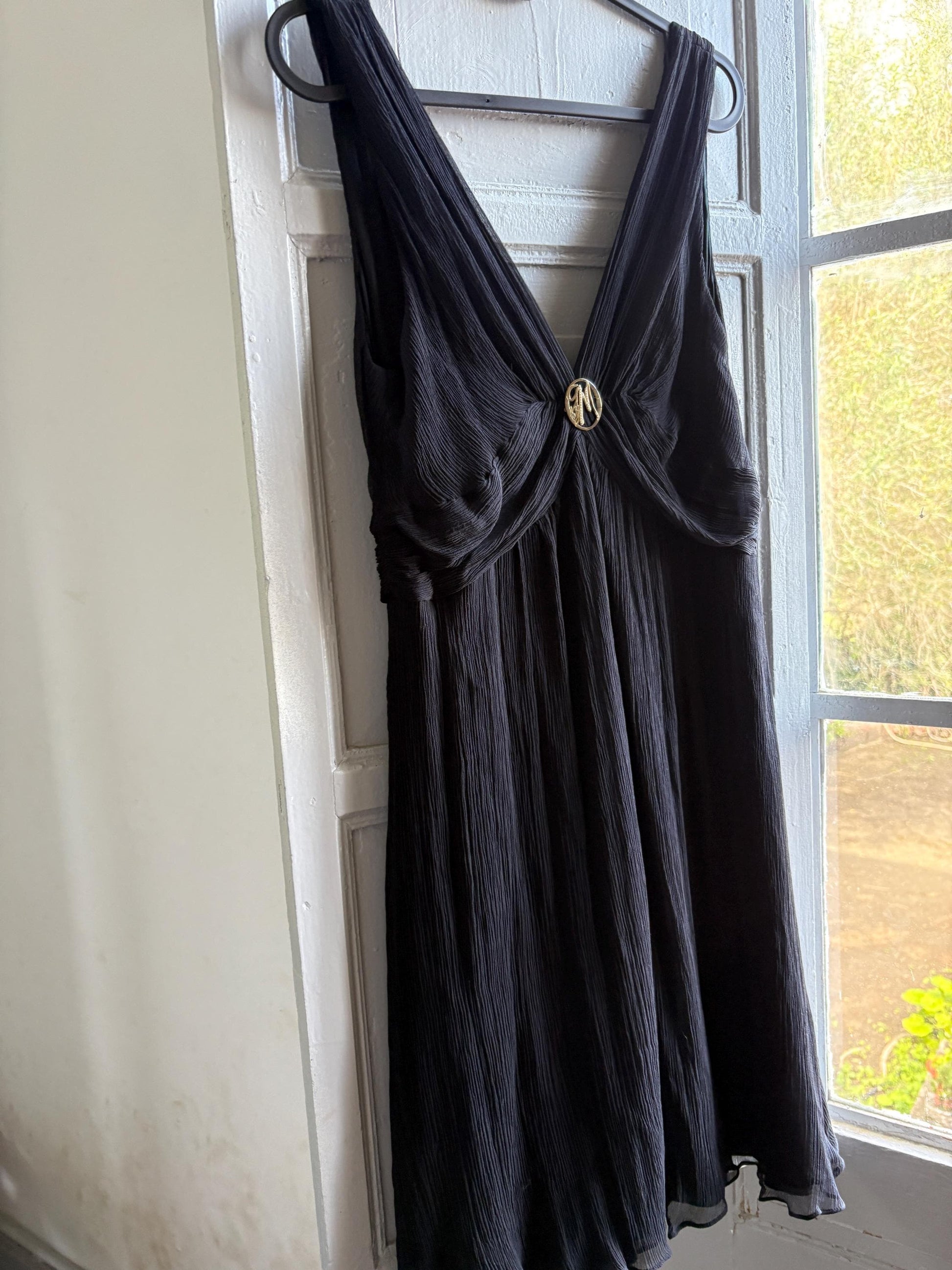 Guess by Marciano 100% silk black dress with deep v neckline, S
