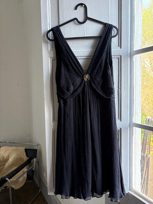 Guess by Marciano 100% silk black dress with deep v neckline, S