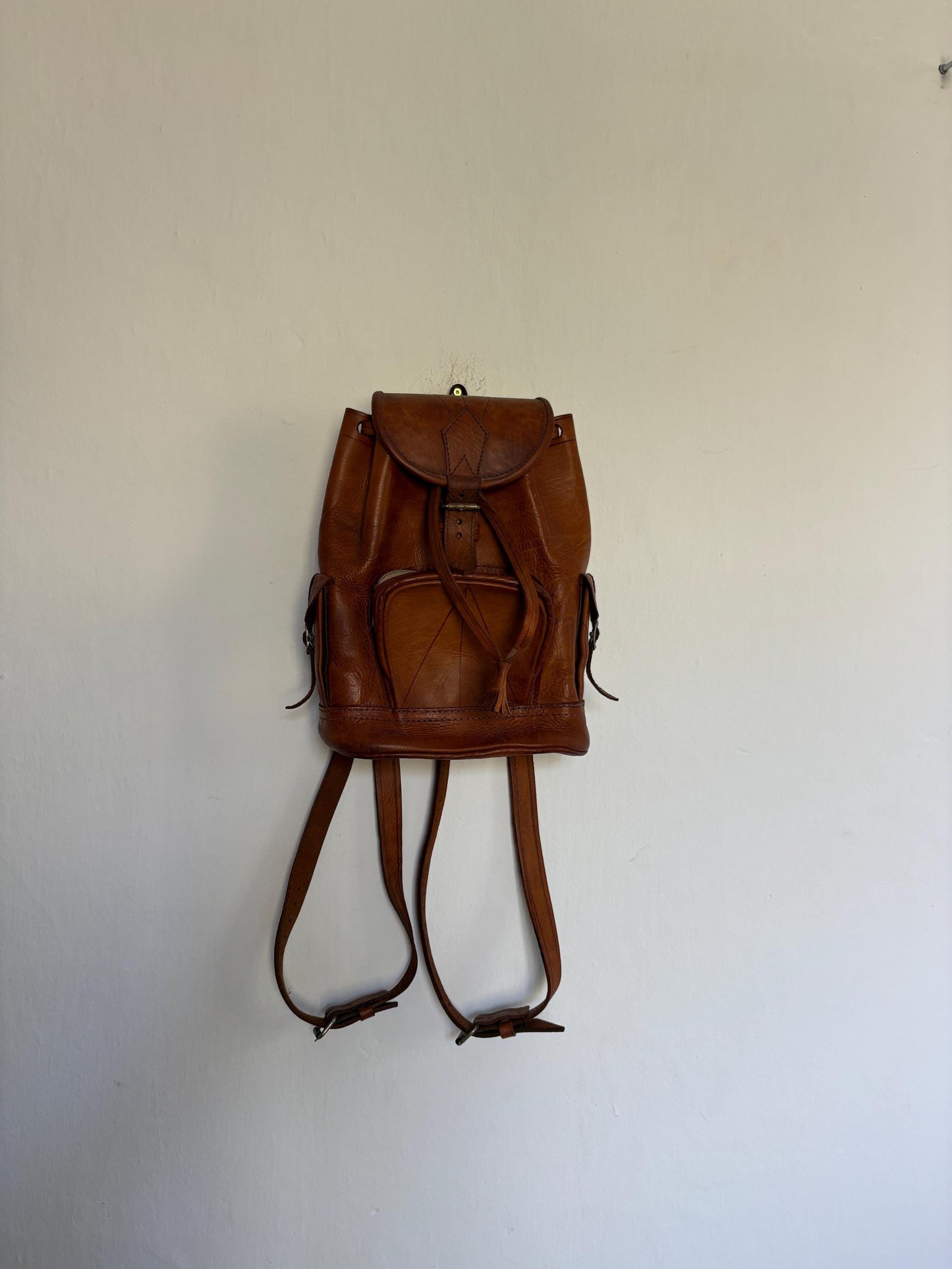 Vintage Brown Leather Bohemian Backpack — detail