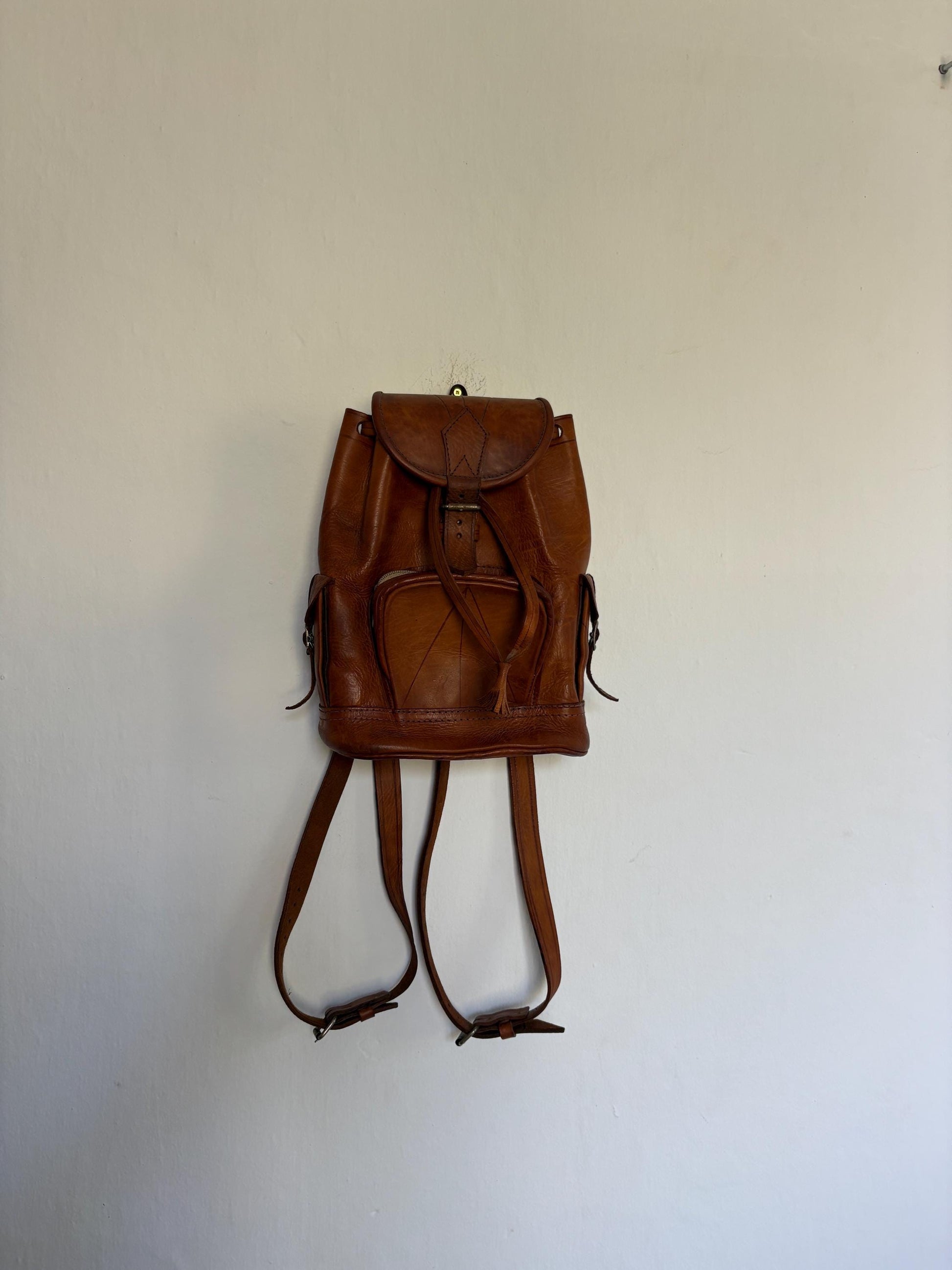 Vintage Brown Leather Bohemian Backpack — detail