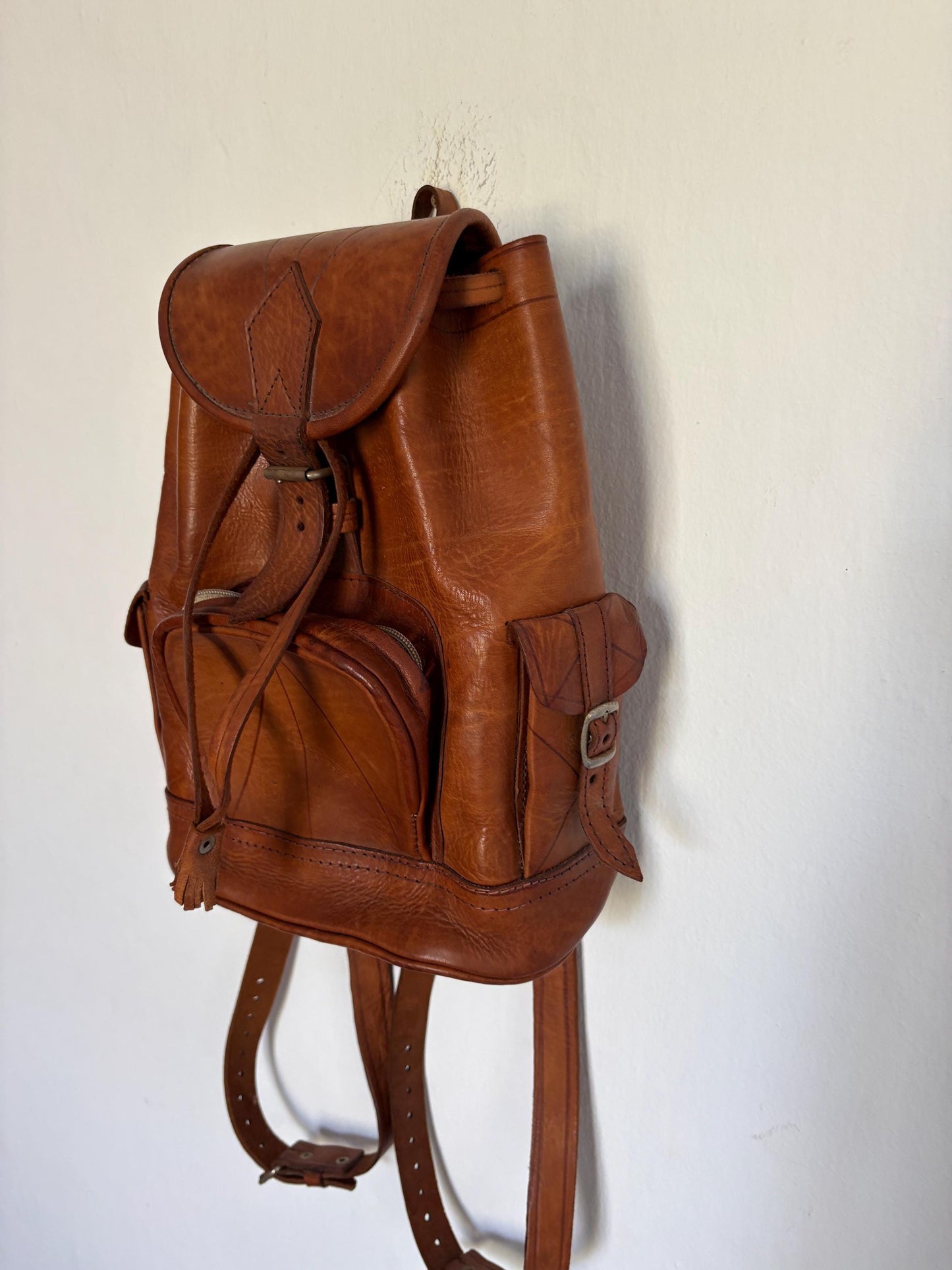 Vintage Brown Leather Bohemian Backpack — additional view 15