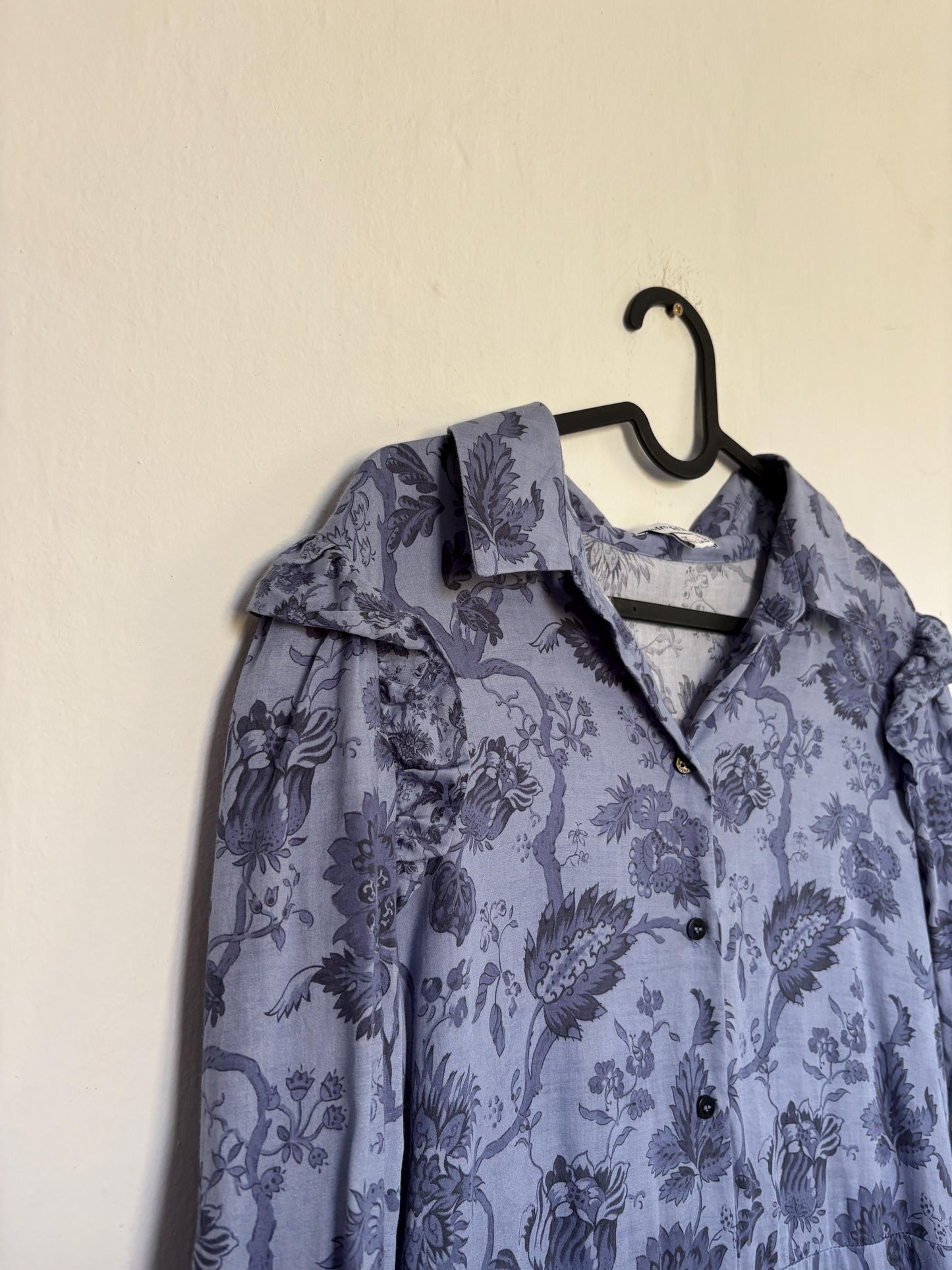 Pedro del Hierro blue floral maxi dress, Flower print summer dress with long sleeves, L