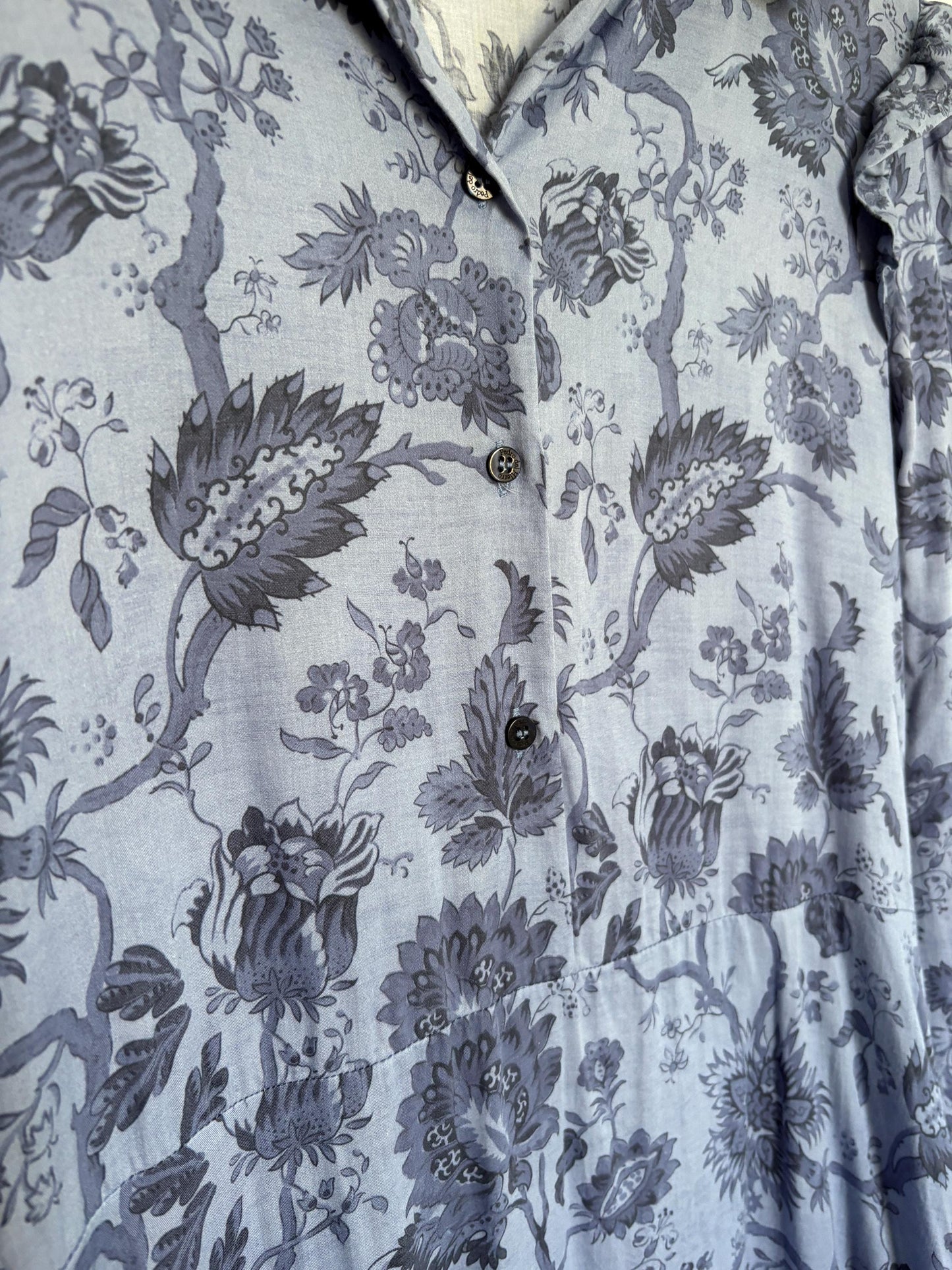 Pedro del Hierro blue floral maxi dress, Flower print summer dress with long sleeves, L