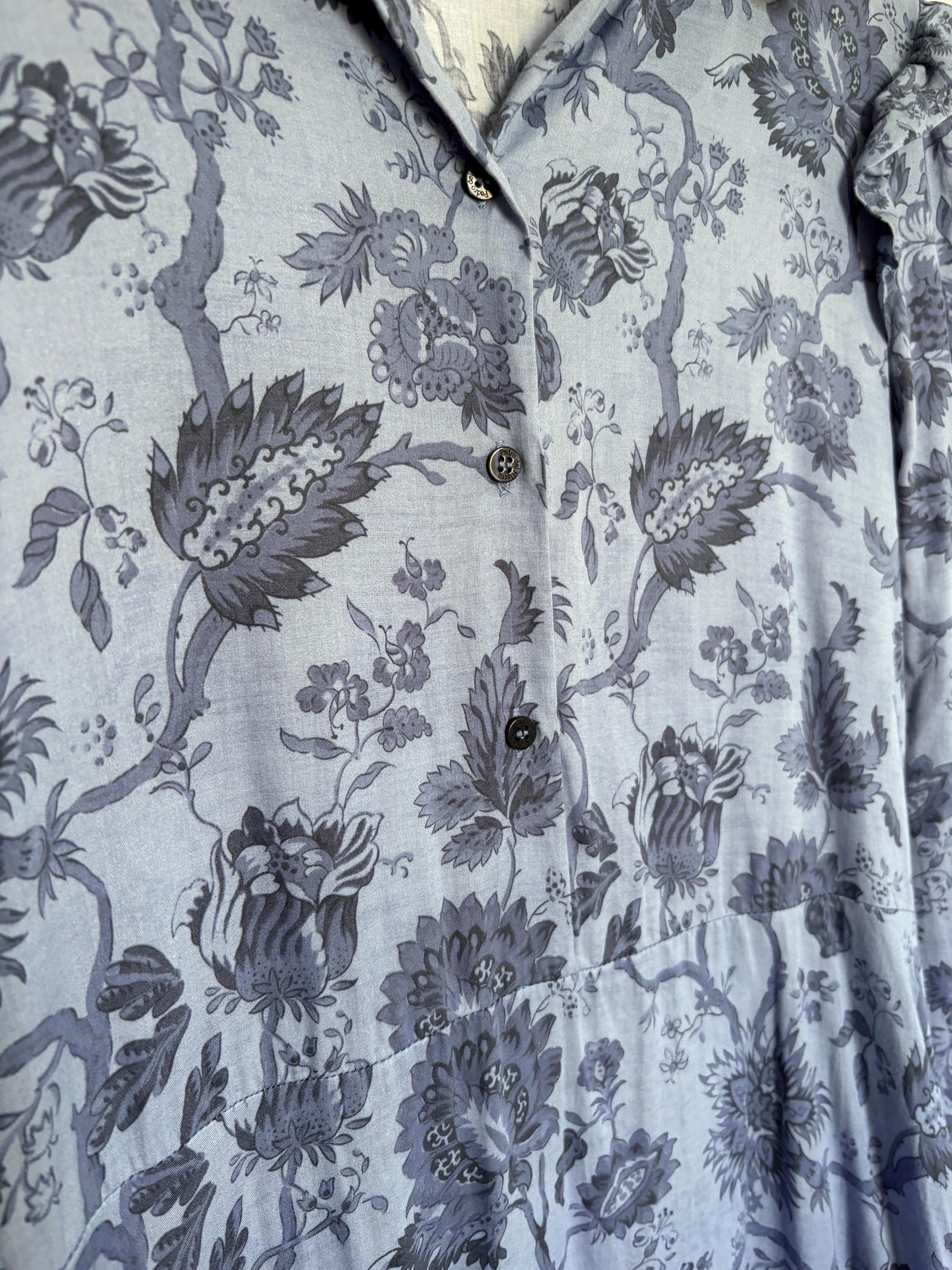 Pedro del Hierro blue floral maxi dress, Flower print summer dress with long sleeves, L