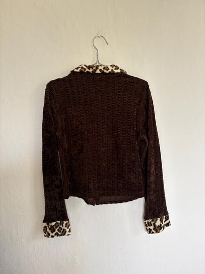 Vintage Versace Brown Zip Jacket With Leopard Collar — additional view 11