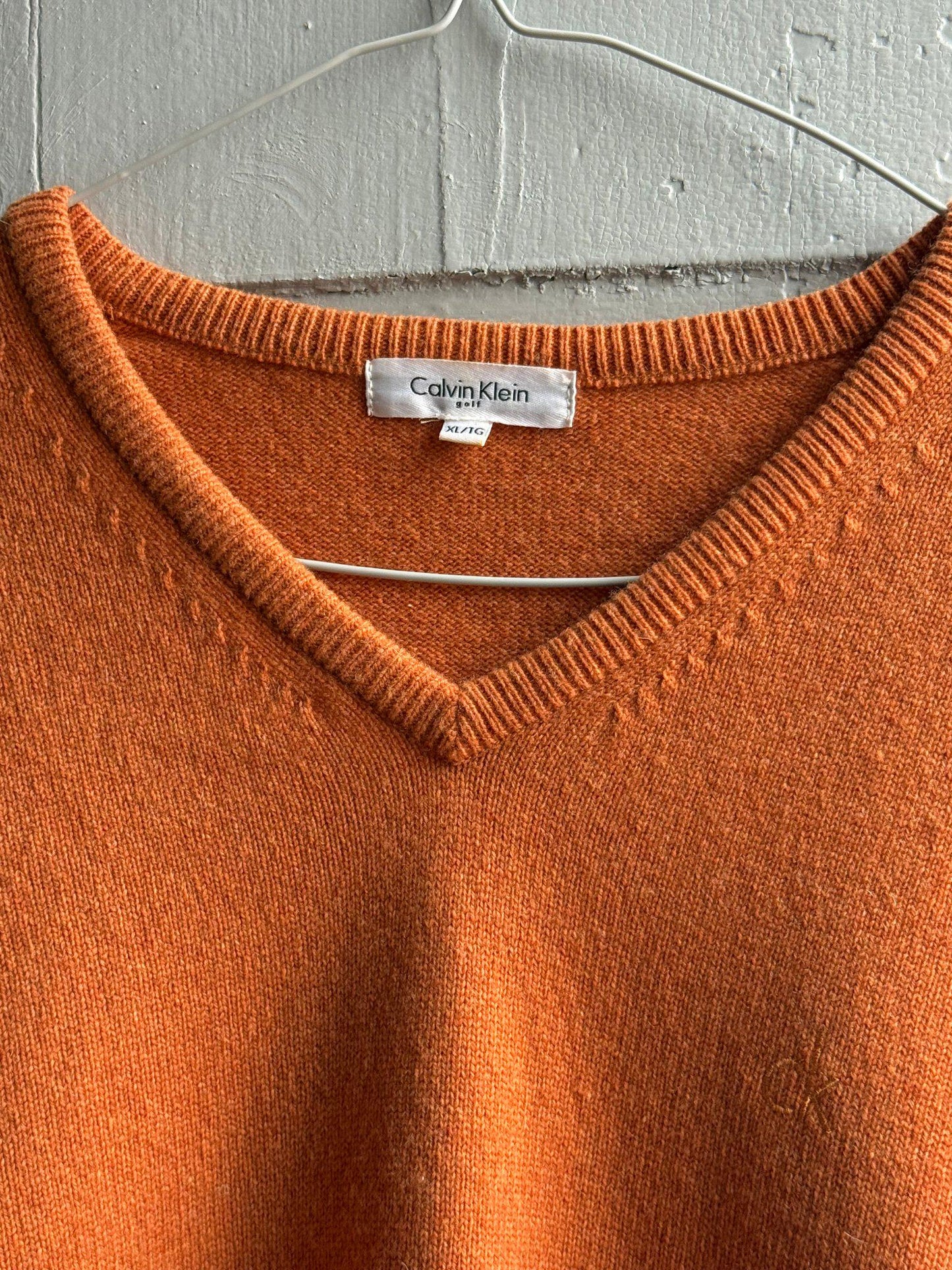 Vintage Orange Lambswool V-Neck Jumper — back view