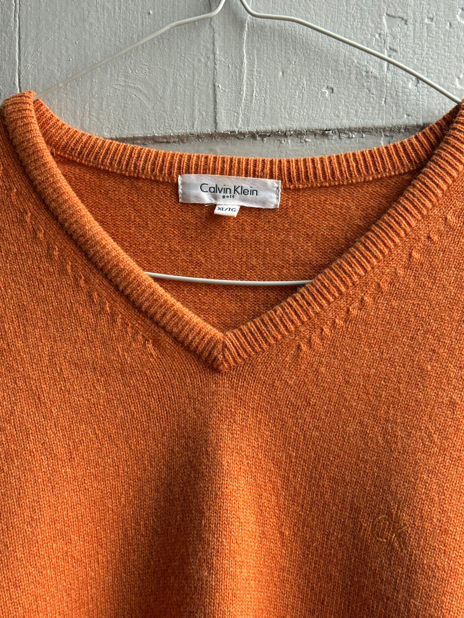 Vintage Orange Lambswool V-Neck Jumper — back view