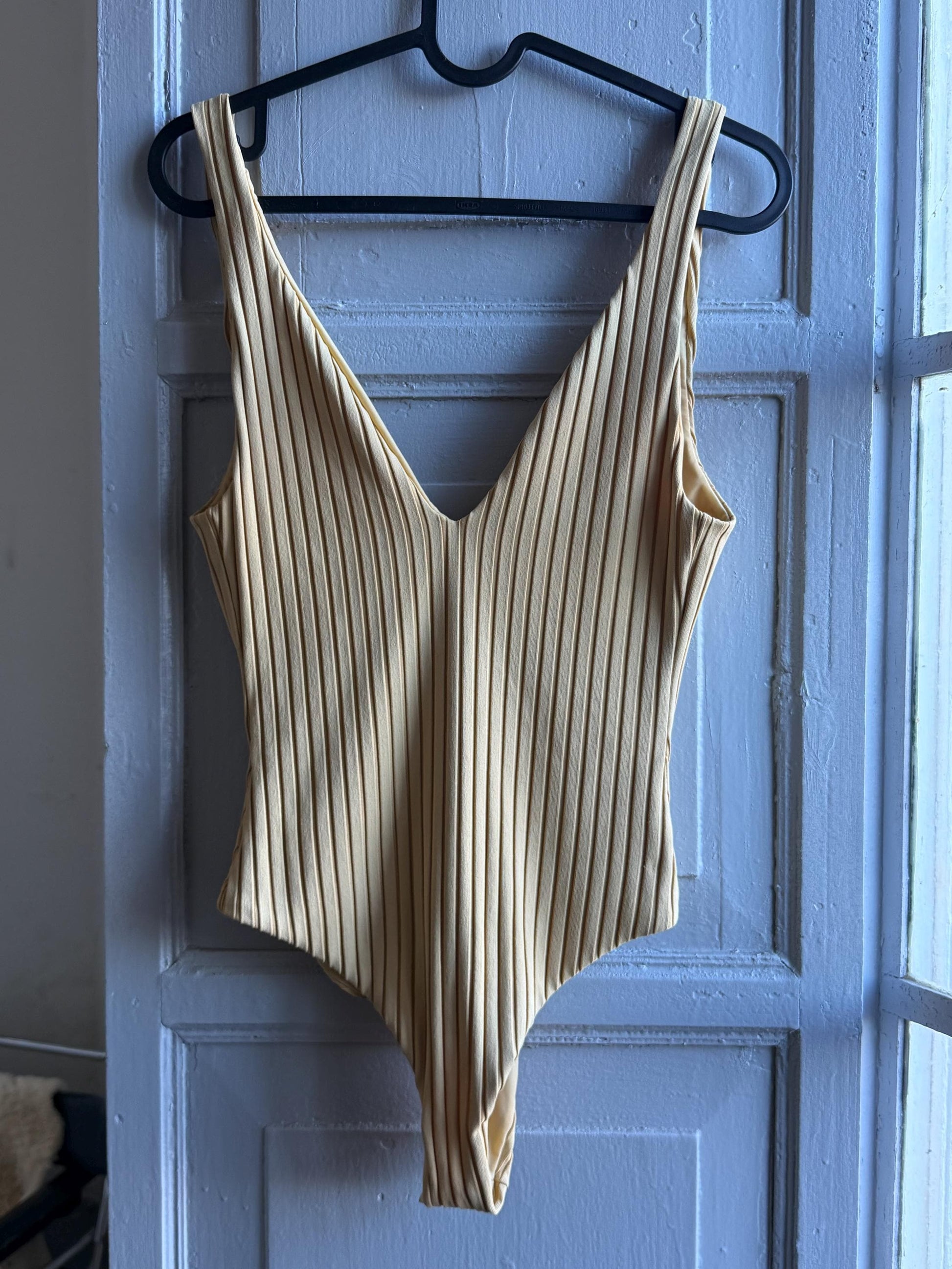 Vintage Beige Deep V Bodysuit With Open Back — additional view 5