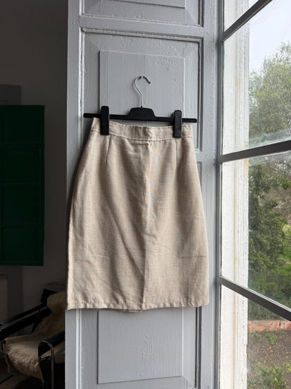 Beige High-Waisted Linen Pencil Skirt — back view