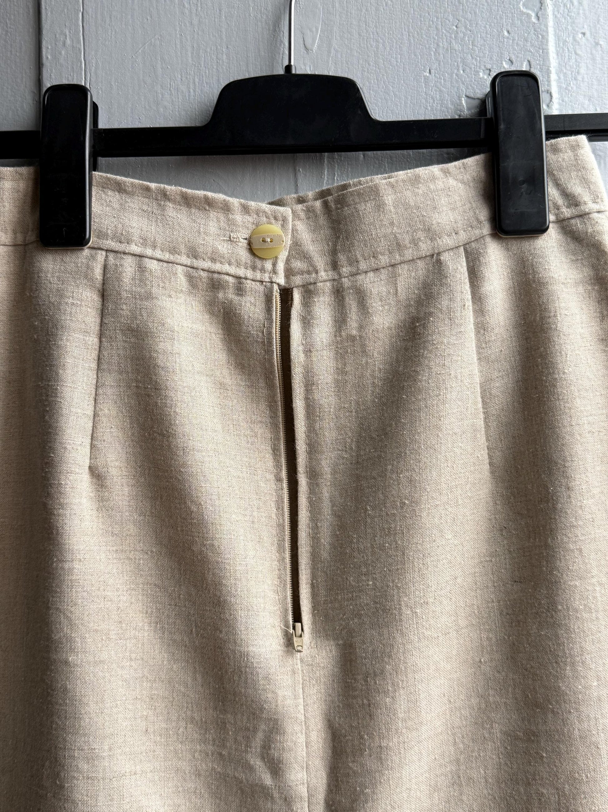 Beige High-Waisted Linen Pencil Skirt — additional view 7