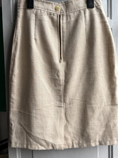Beige High-Waisted Linen Pencil Skirt — additional view 6