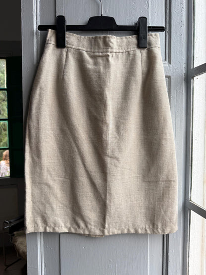 Beige High-Waisted Linen Pencil Skirt — detail