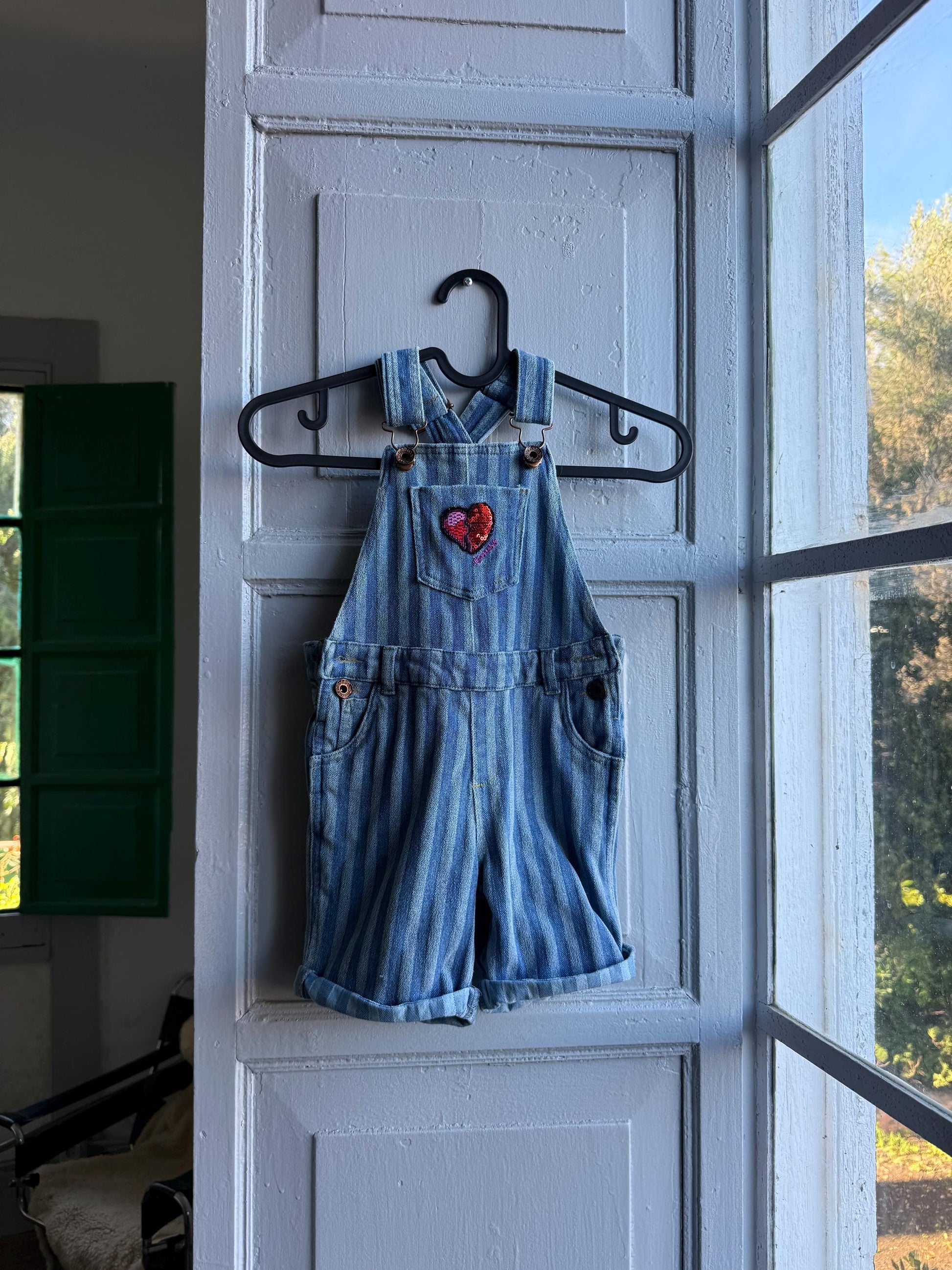 Guess Kids Striped Denim Overalls — detail