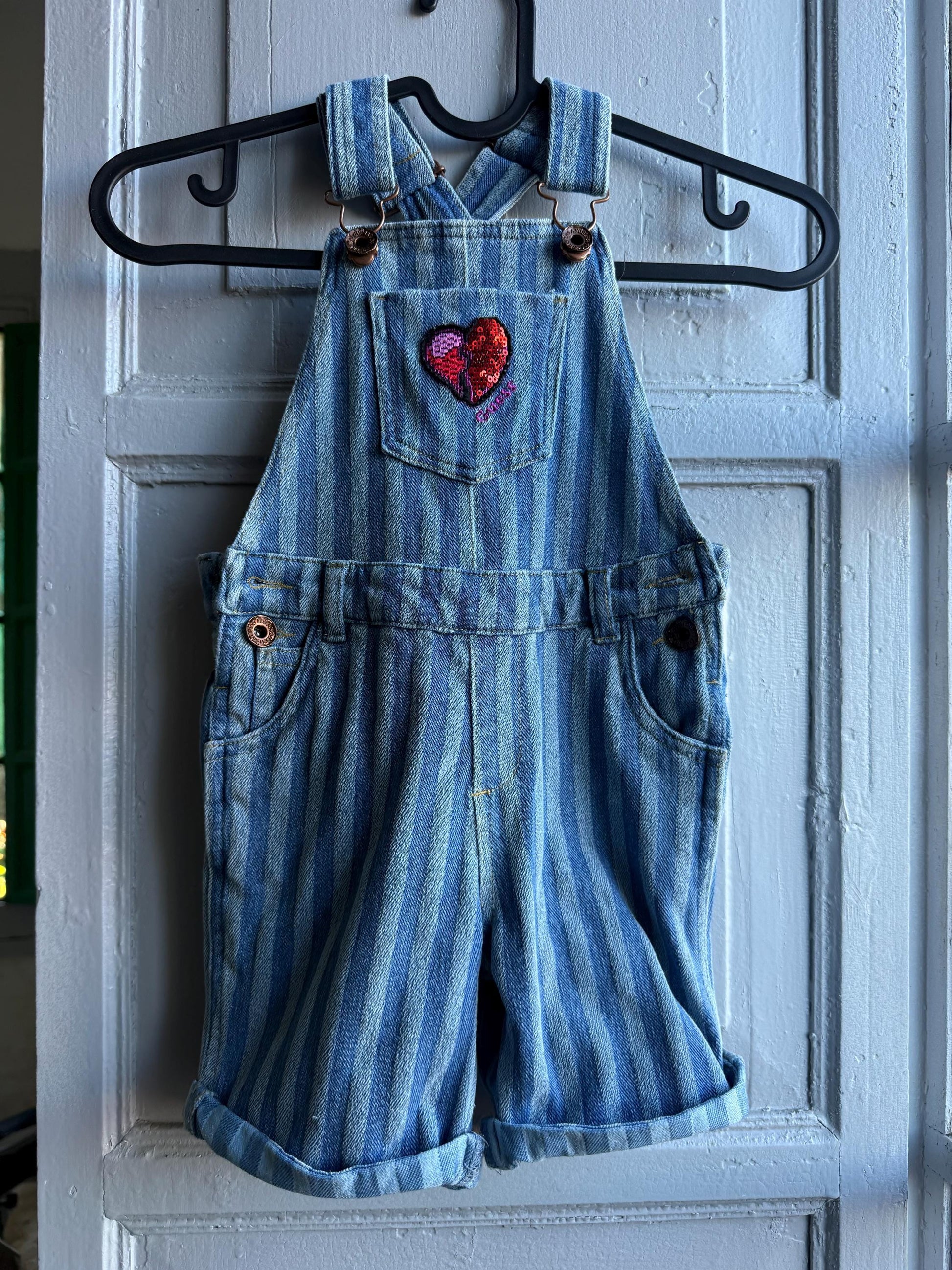 Guess Kids Striped Denim Overalls — back view