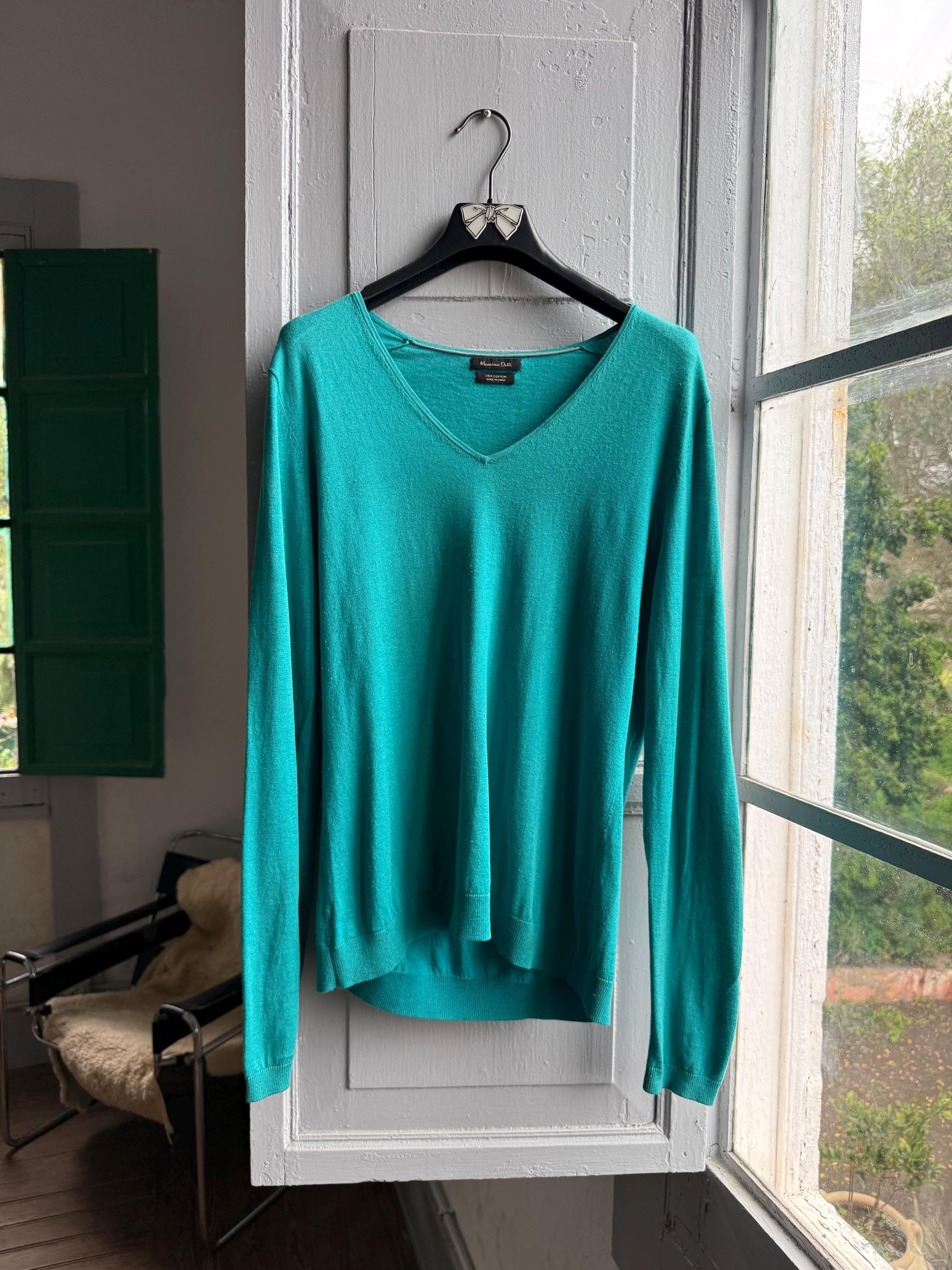 Silk Cotton Light Teal Long Sleeve Shirt — detail