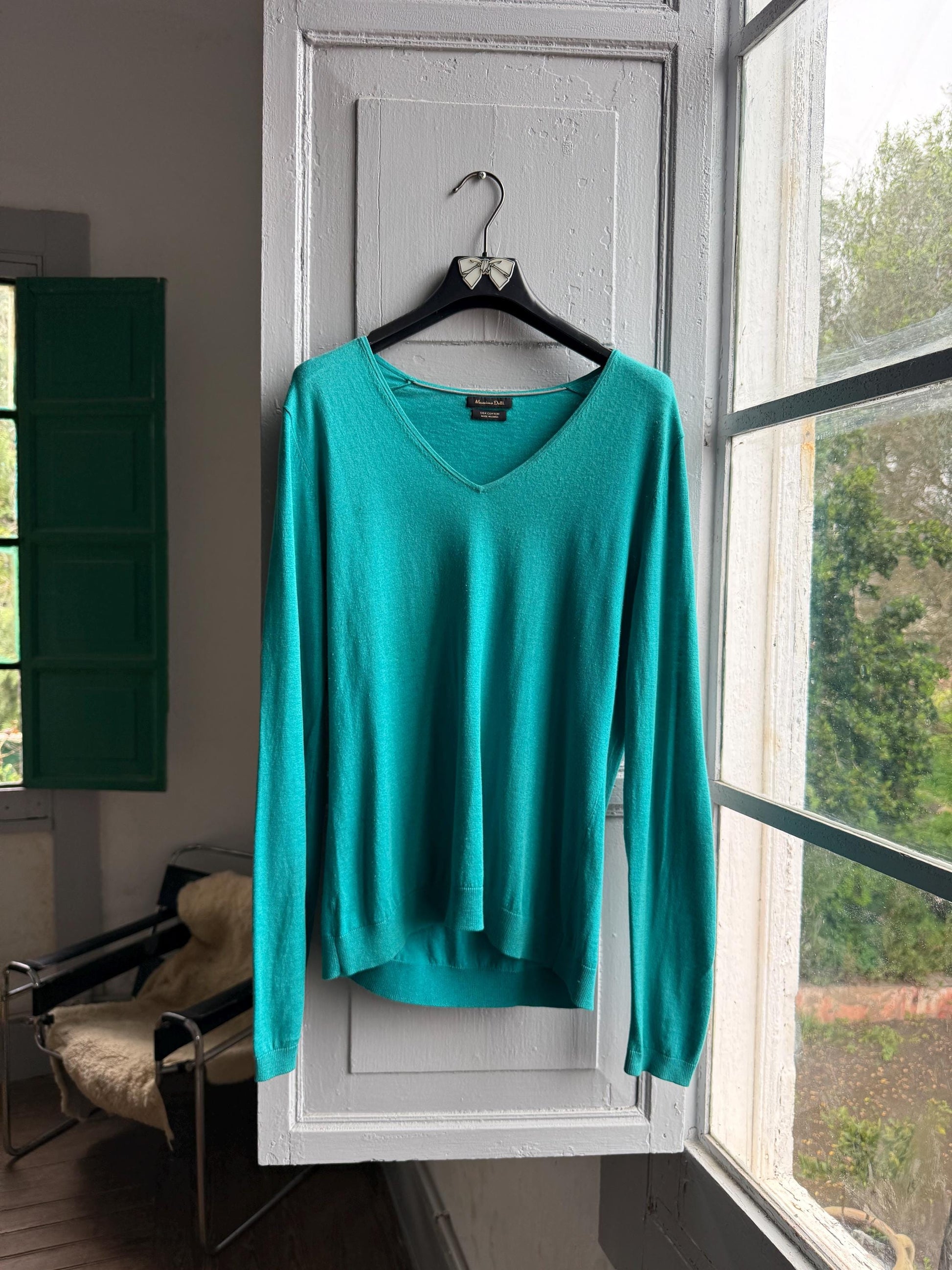 Silk Cotton Light Teal Long Sleeve Shirt — back view