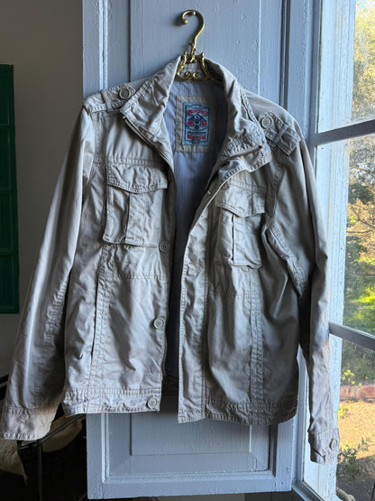 Vintage beige utility jacket, Cotton outdoor menswear, Beige summer coat, L