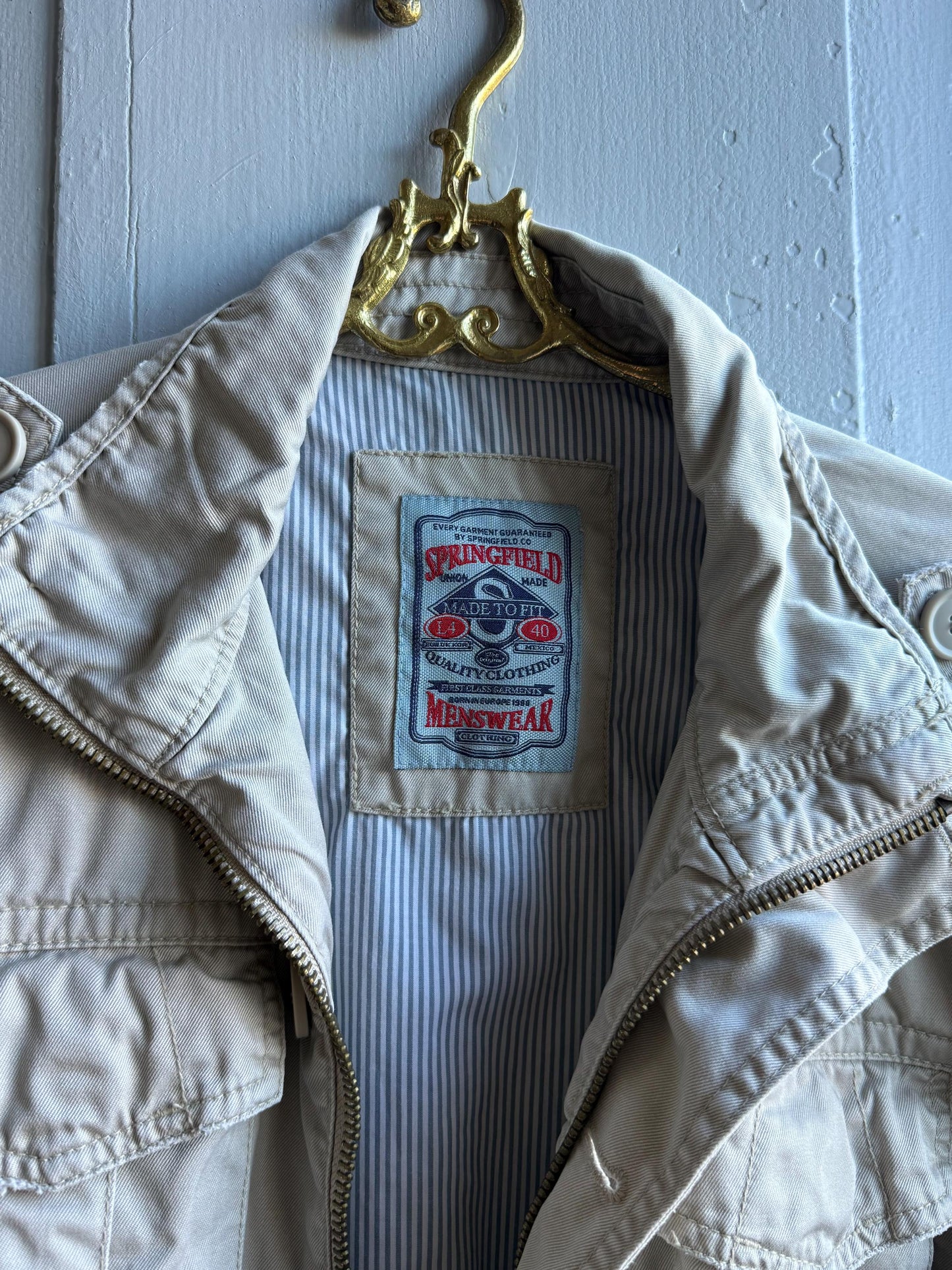 Vintage beige utility jacket, Cotton outdoor menswear, Beige summer coat, L