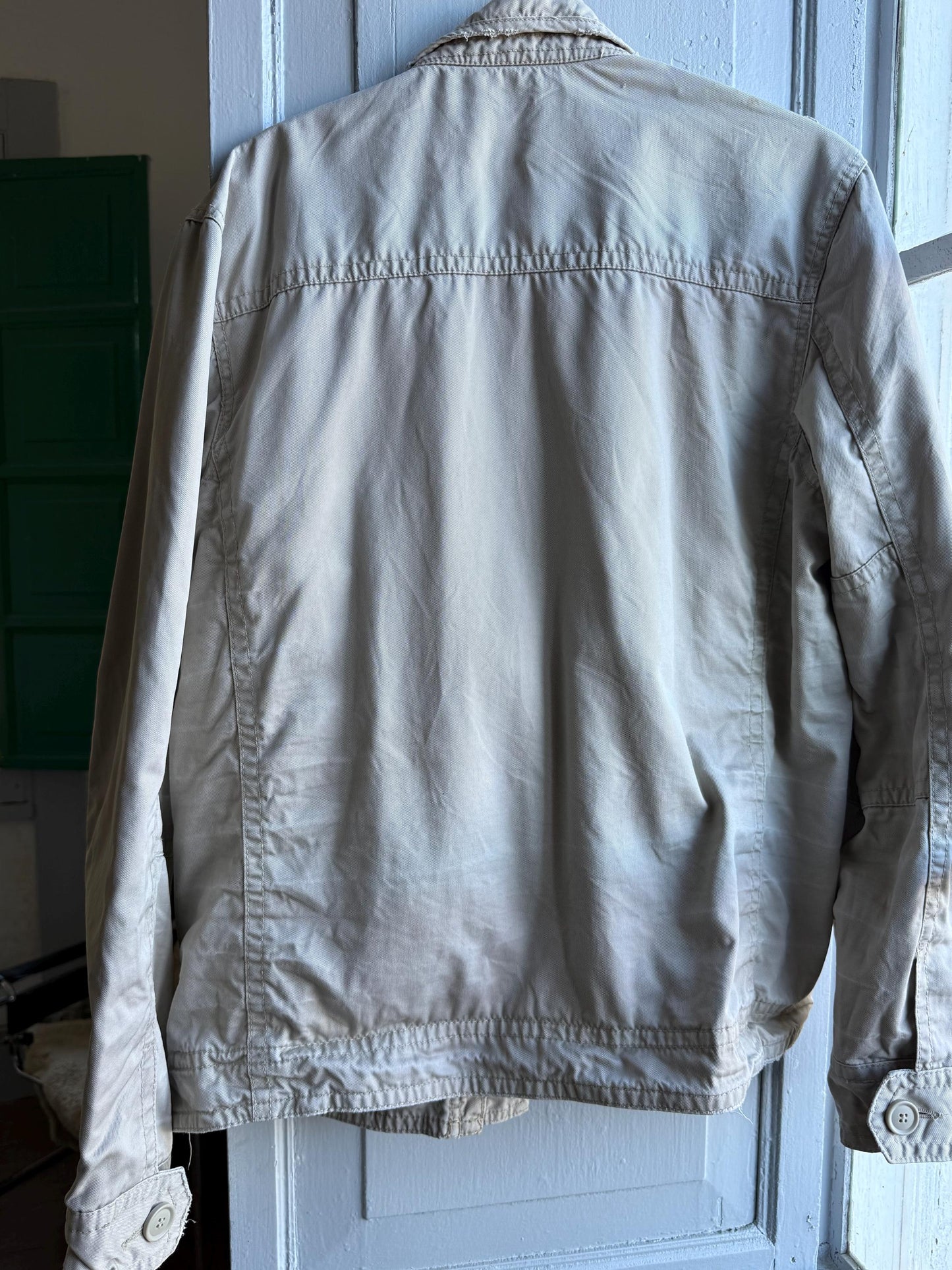 Vintage beige utility jacket, Cotton outdoor menswear, Beige summer coat, L