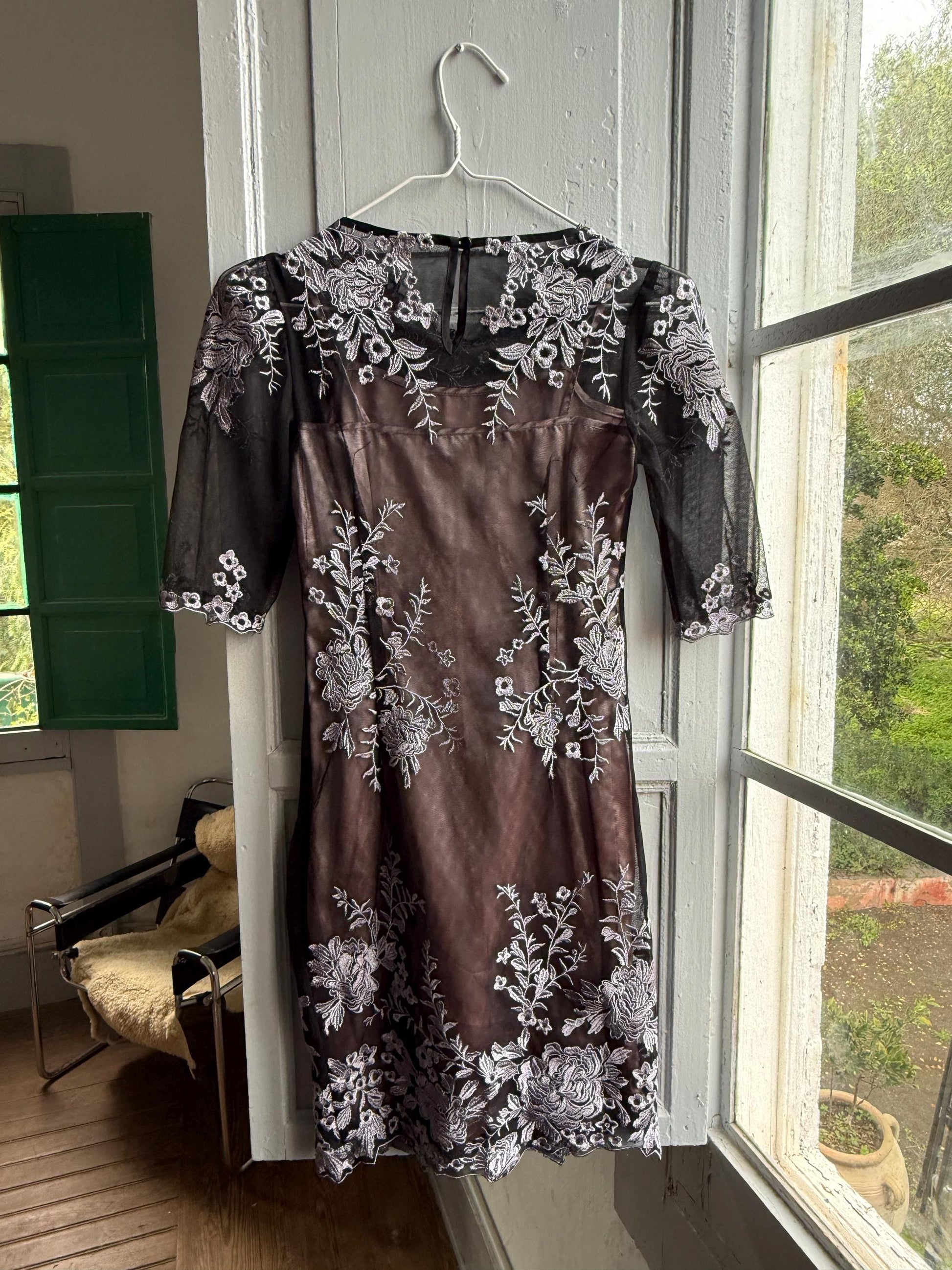 Black Lace Dress With Sheer Overlay — additional view 11