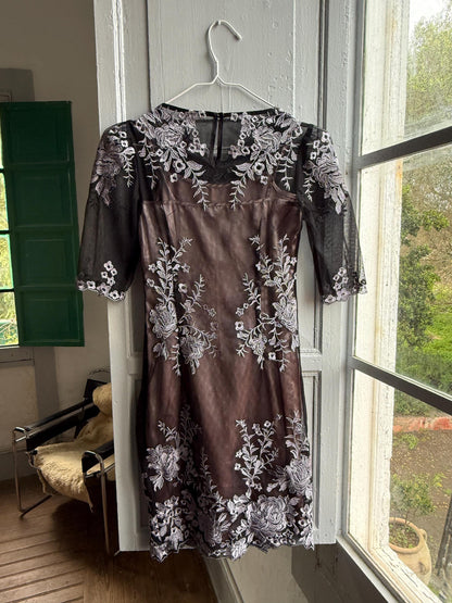 Black Lace Dress With Sheer Overlay — additional view 11