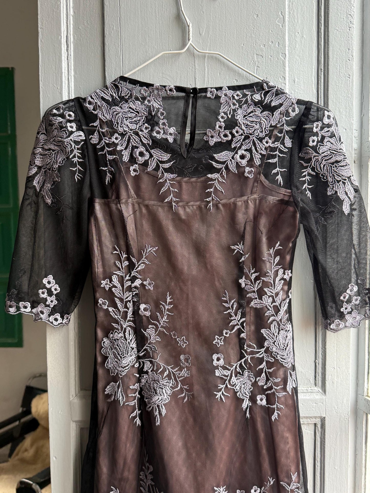 Black Lace Dress With Sheer Overlay — additional view 10