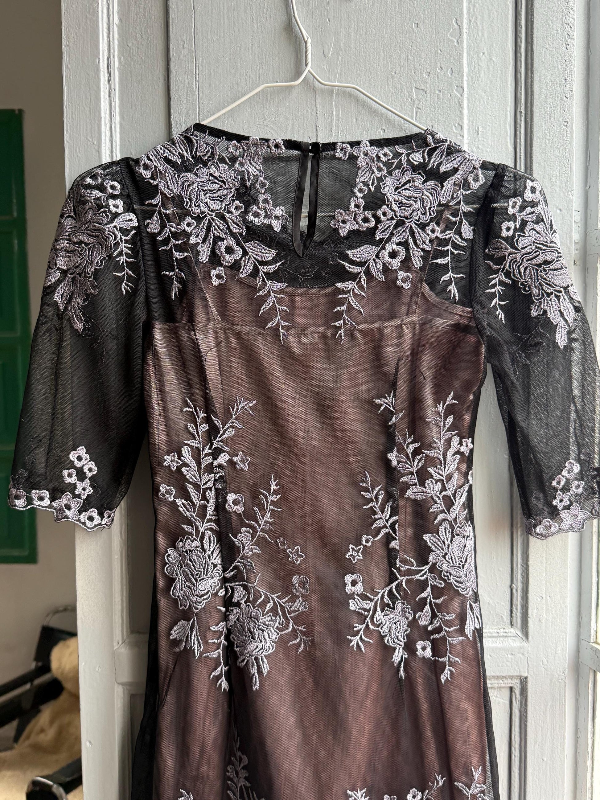 Black Lace Dress With Sheer Overlay — additional view 10