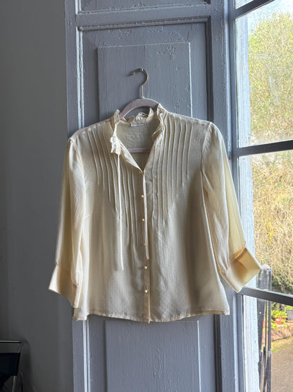 Silk Off-White Ruffled Blouse