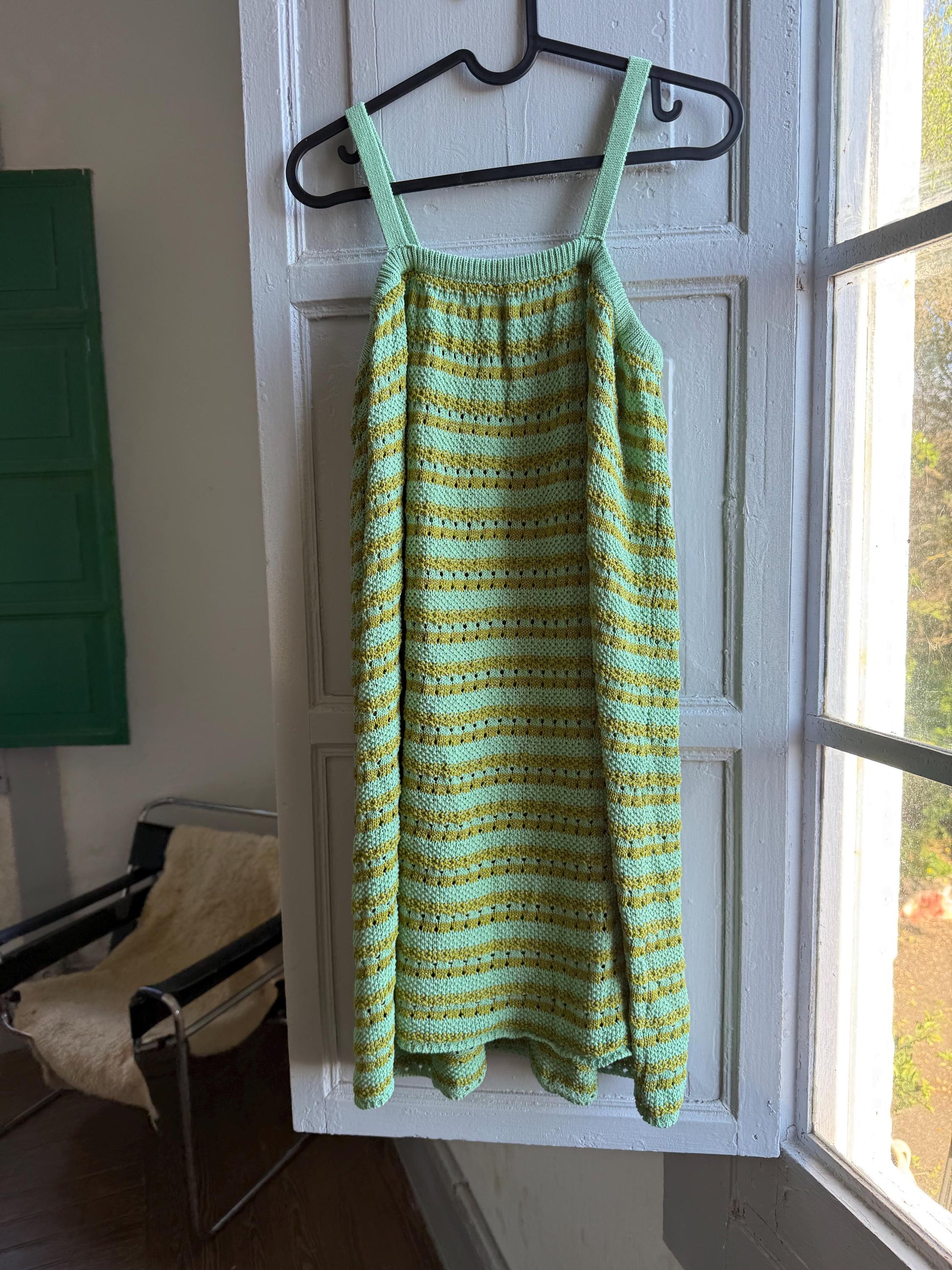Green Gold Striped Knit Dress for Girls — additional view 11