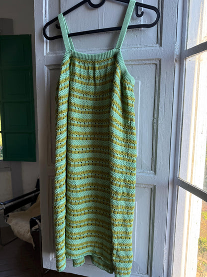 Green Gold Striped Knit Dress for Girls — additional view 5