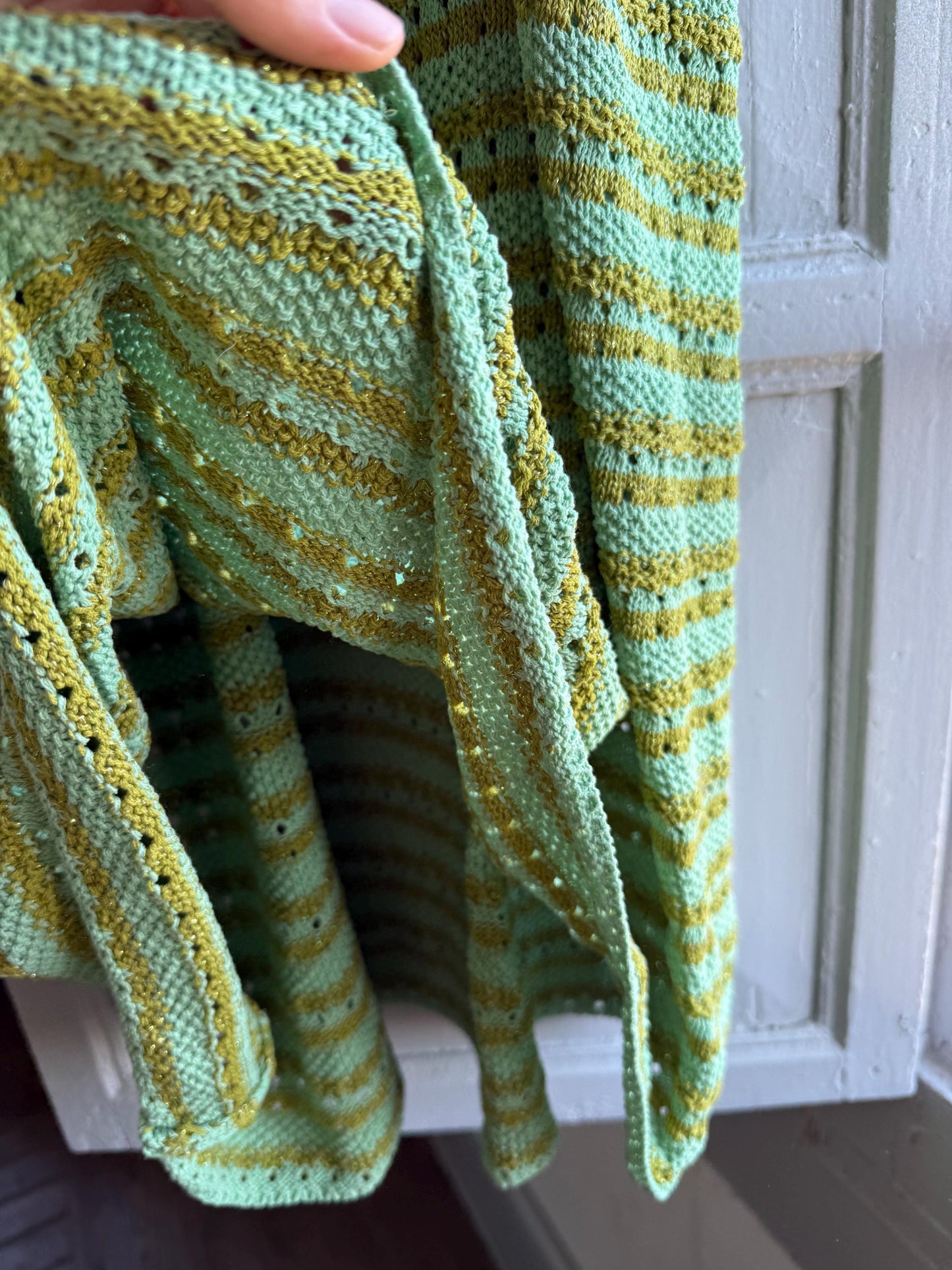 Green Gold Striped Knit Dress for Girls — additional view 10
