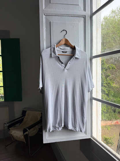 Light Grey Linen-Cotton Polo Shirt — detail