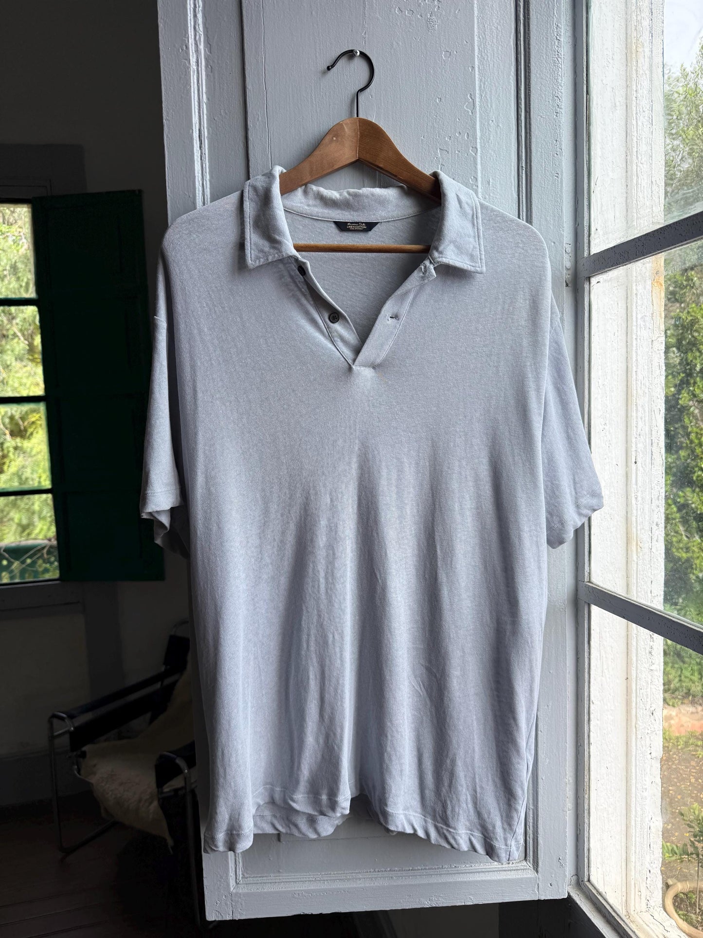 Light Grey Linen-Cotton Polo Shirt — fabric close-up