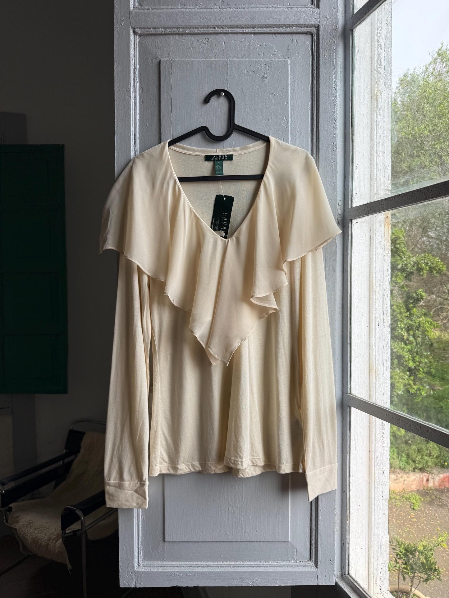 Ruffle Blouse in Classic White — back view