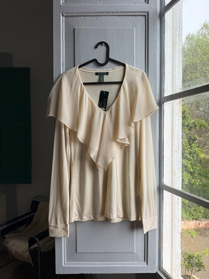 Ruffle Blouse in Classic White — back view