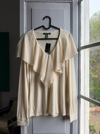Ruffle Blouse in Classic White — fabric close-up